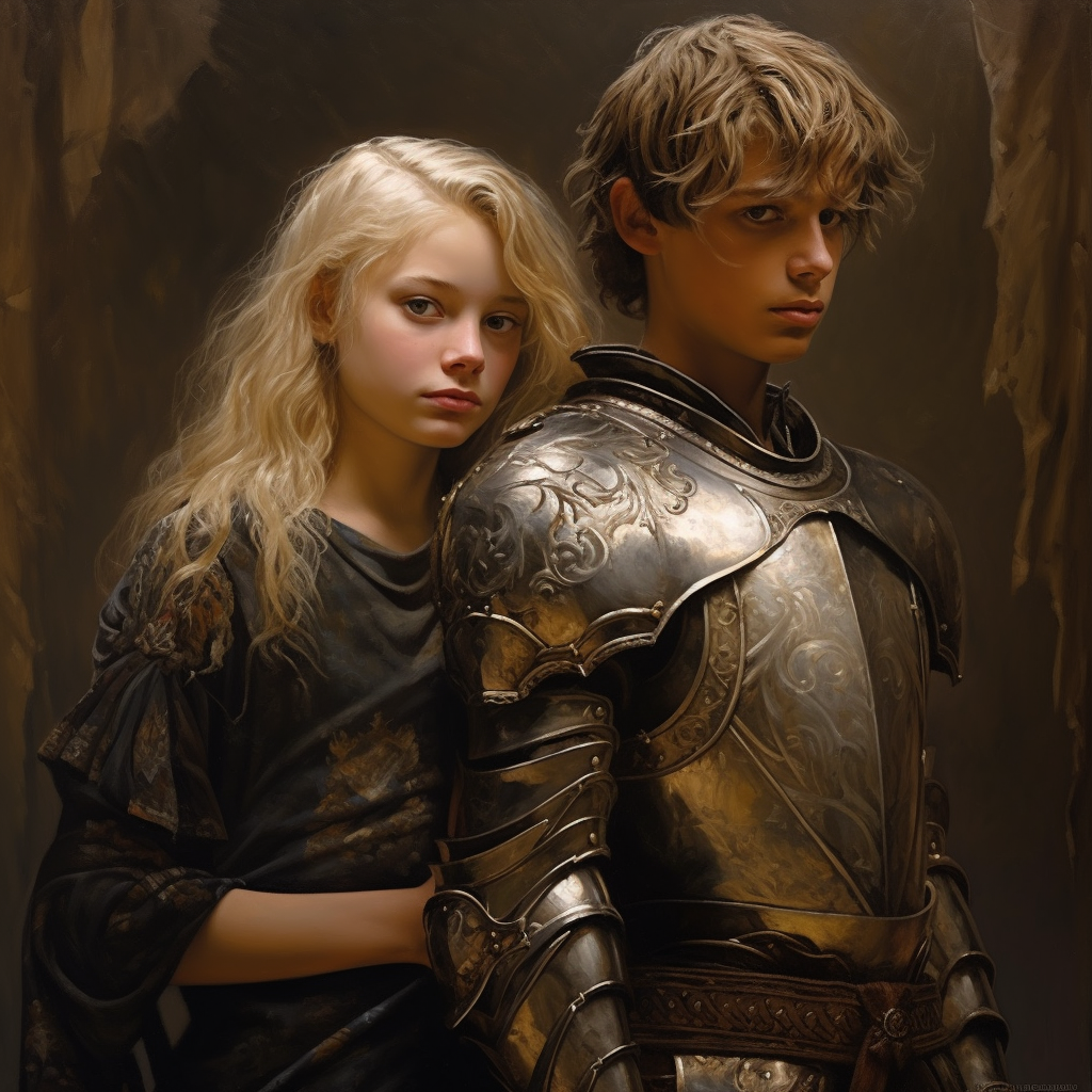 Young prince with blonde hair and female knight