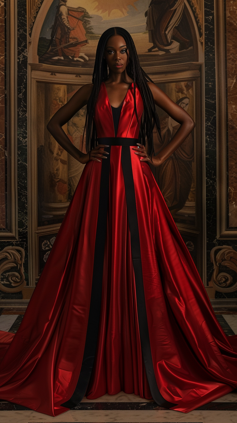 African American Queen in Red Dress