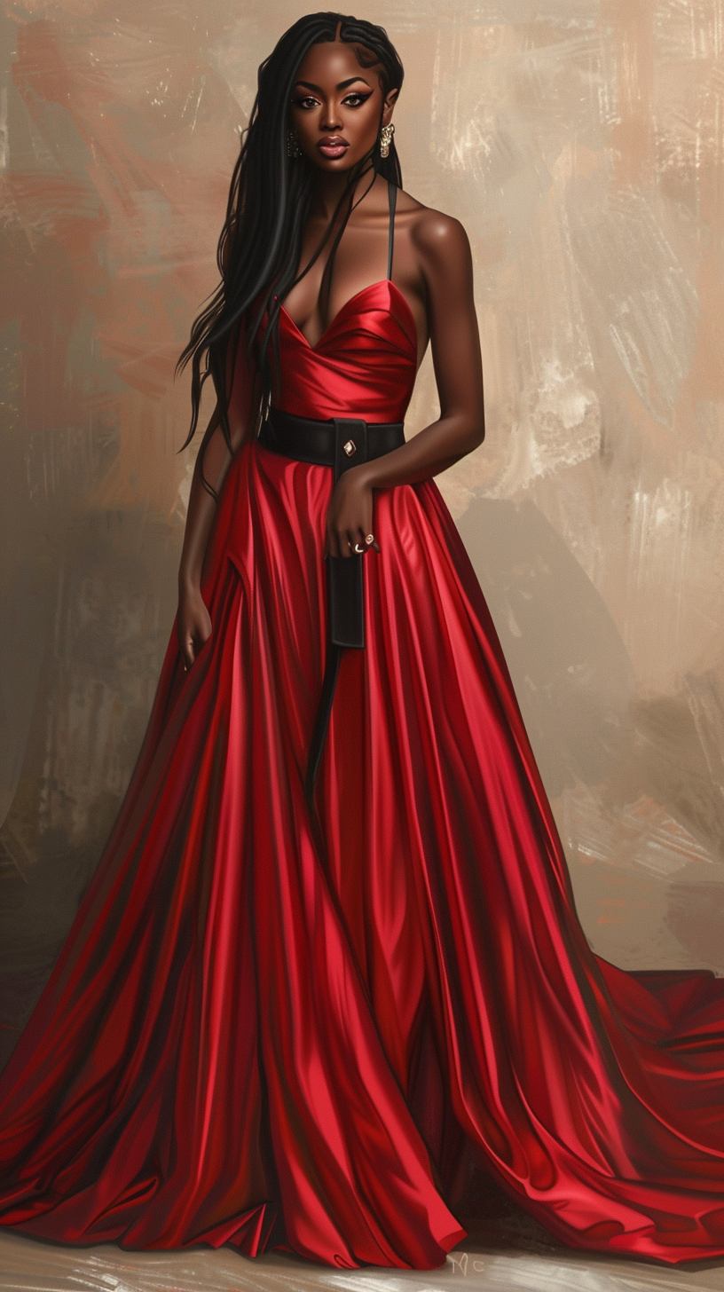 African American princess in red dress