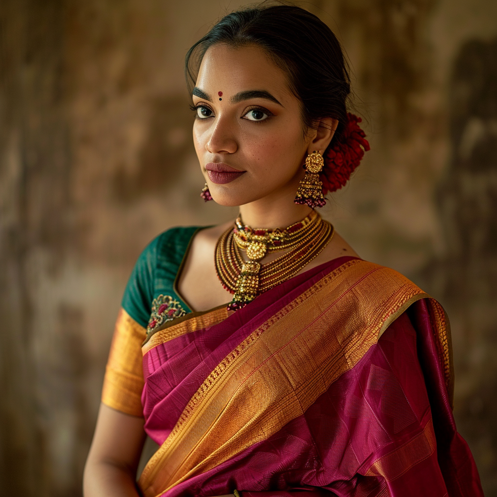 Angel Menka in saree with jewelry