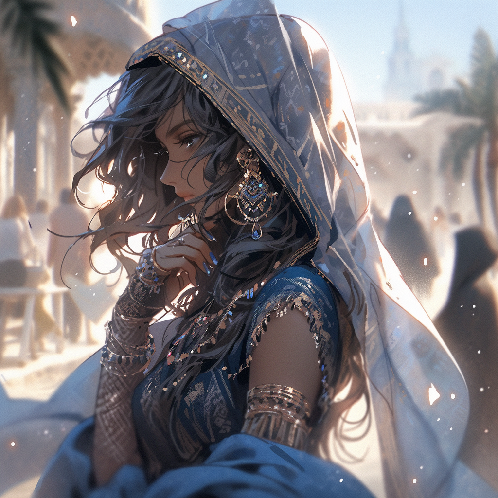 Gorgeous Arabic woman surrounded by winter magic