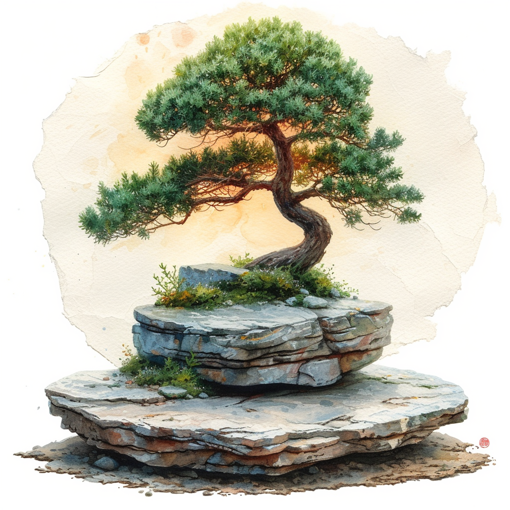 Beautiful Art Dramatic Clipart Bonsai Watercolor Night