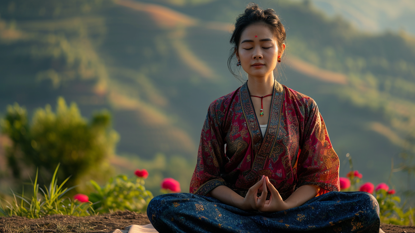 Asian lady meditating portrait