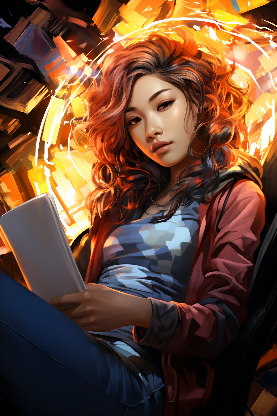 Beautiful Asian woman reading book in comfy chair