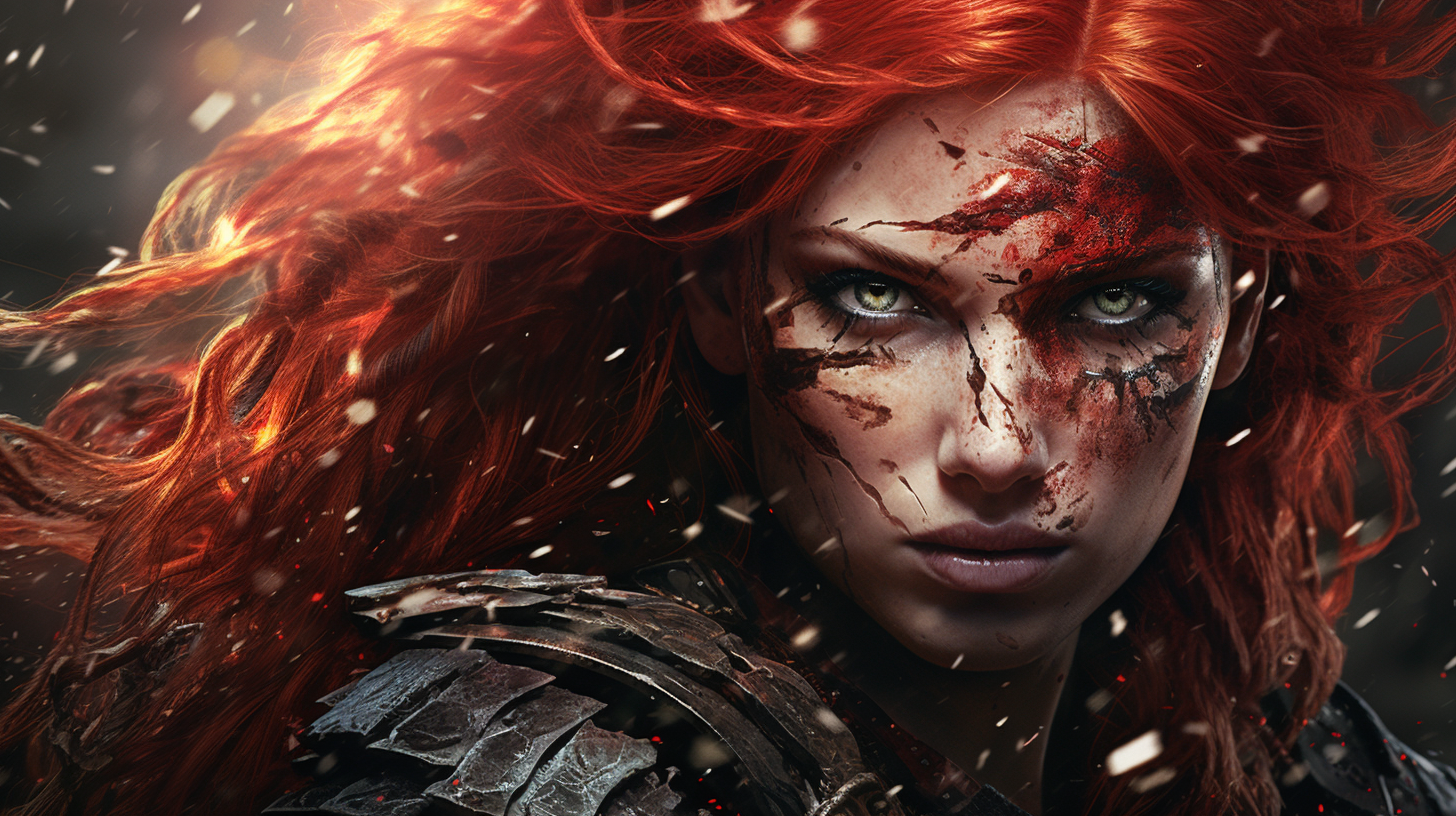 Stunning barbarian warrior with red hair