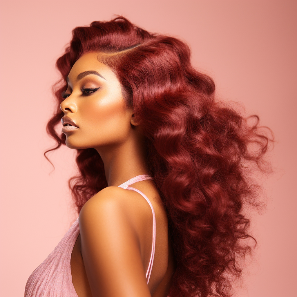 Beautiful African American Model with Long Red Hair