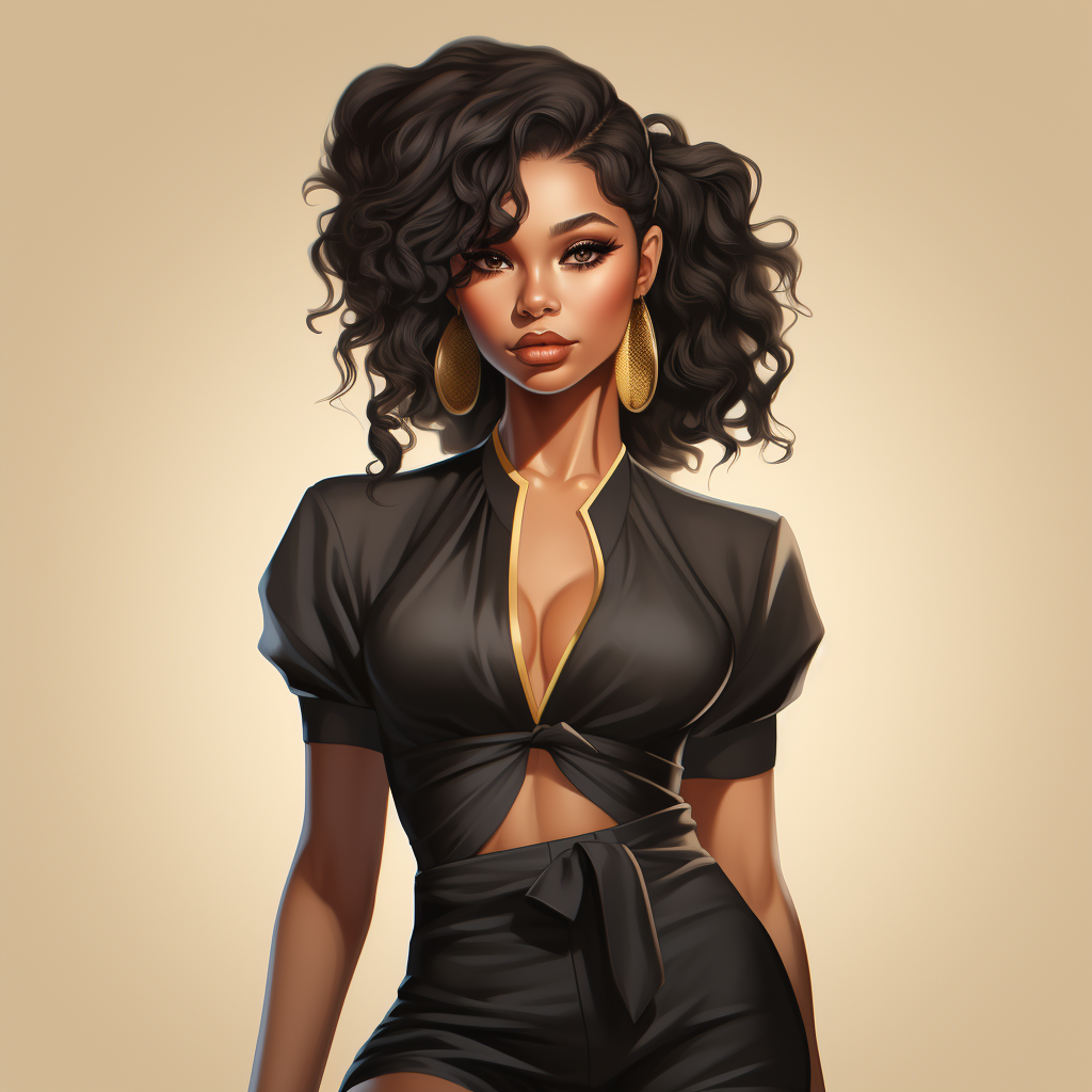 Stylish Black Cartoon Woman Character Art