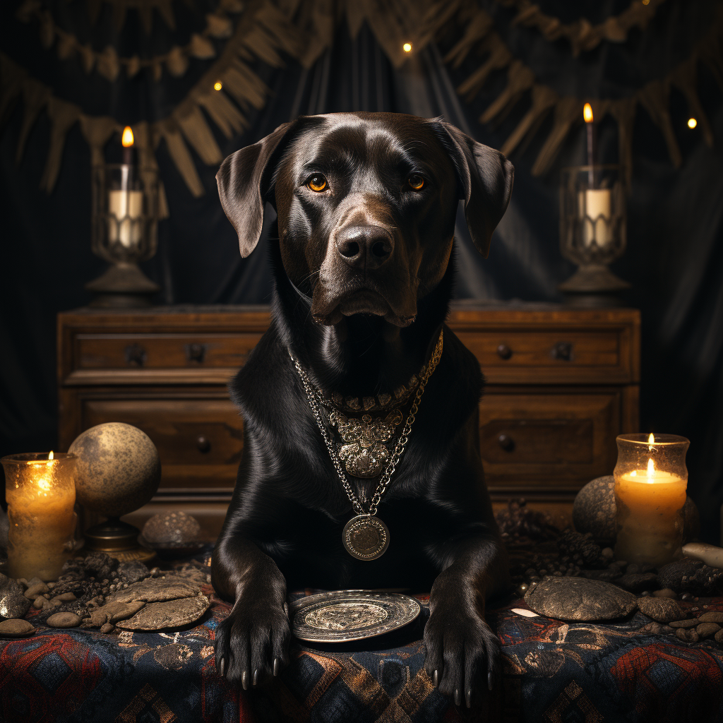 Tarot card of a black Labrador