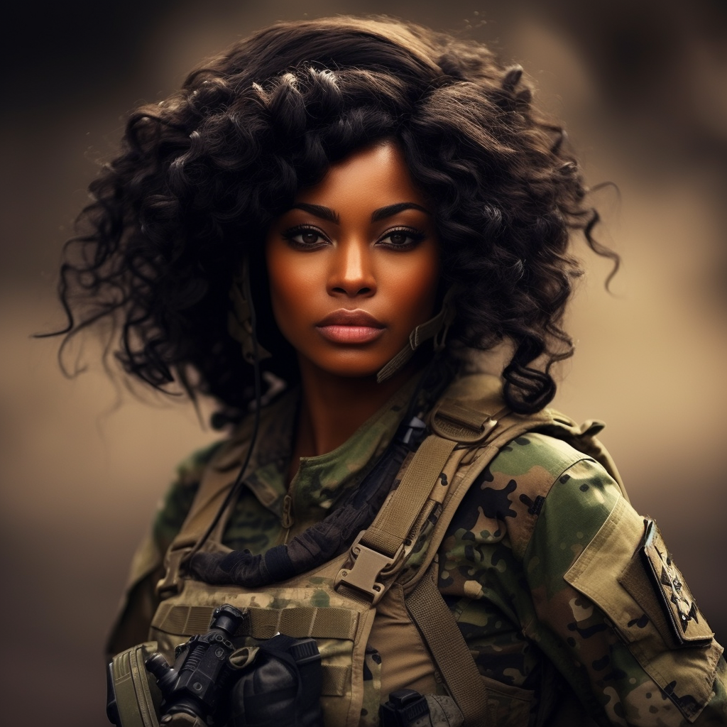 Attractive black female soldier in military uniform