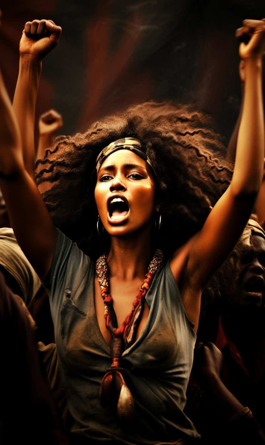 Black women breaking free and raising fist