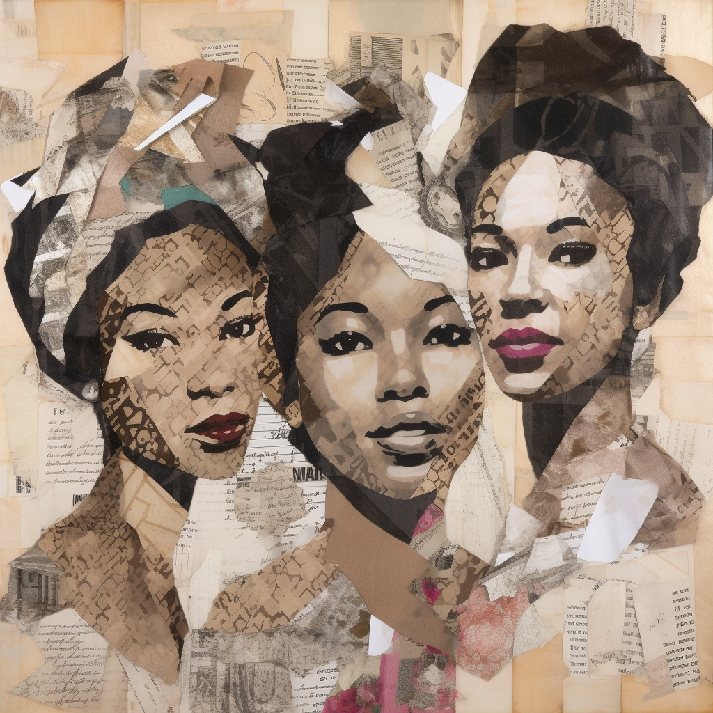 Collage of Beautiful Black Women in Mixed Style Scribble Art