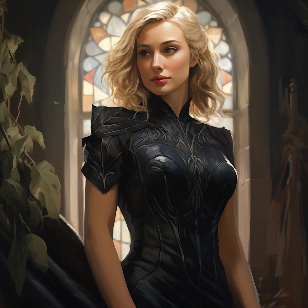 Blond Woman in Black Dress with Modern Style