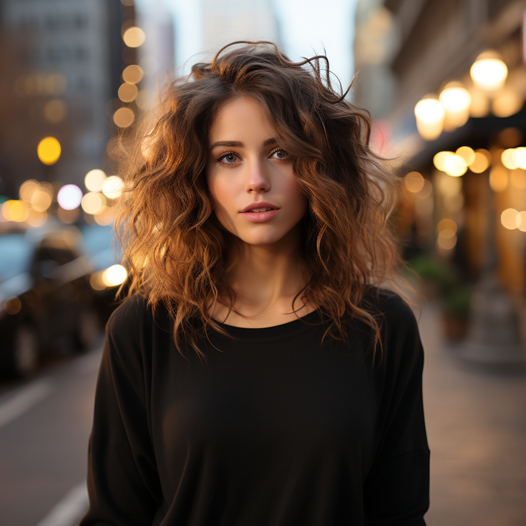 Beautiful brown hair lady in the city