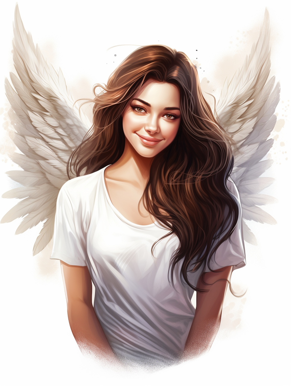 Beautiful angelic female guardian on white background