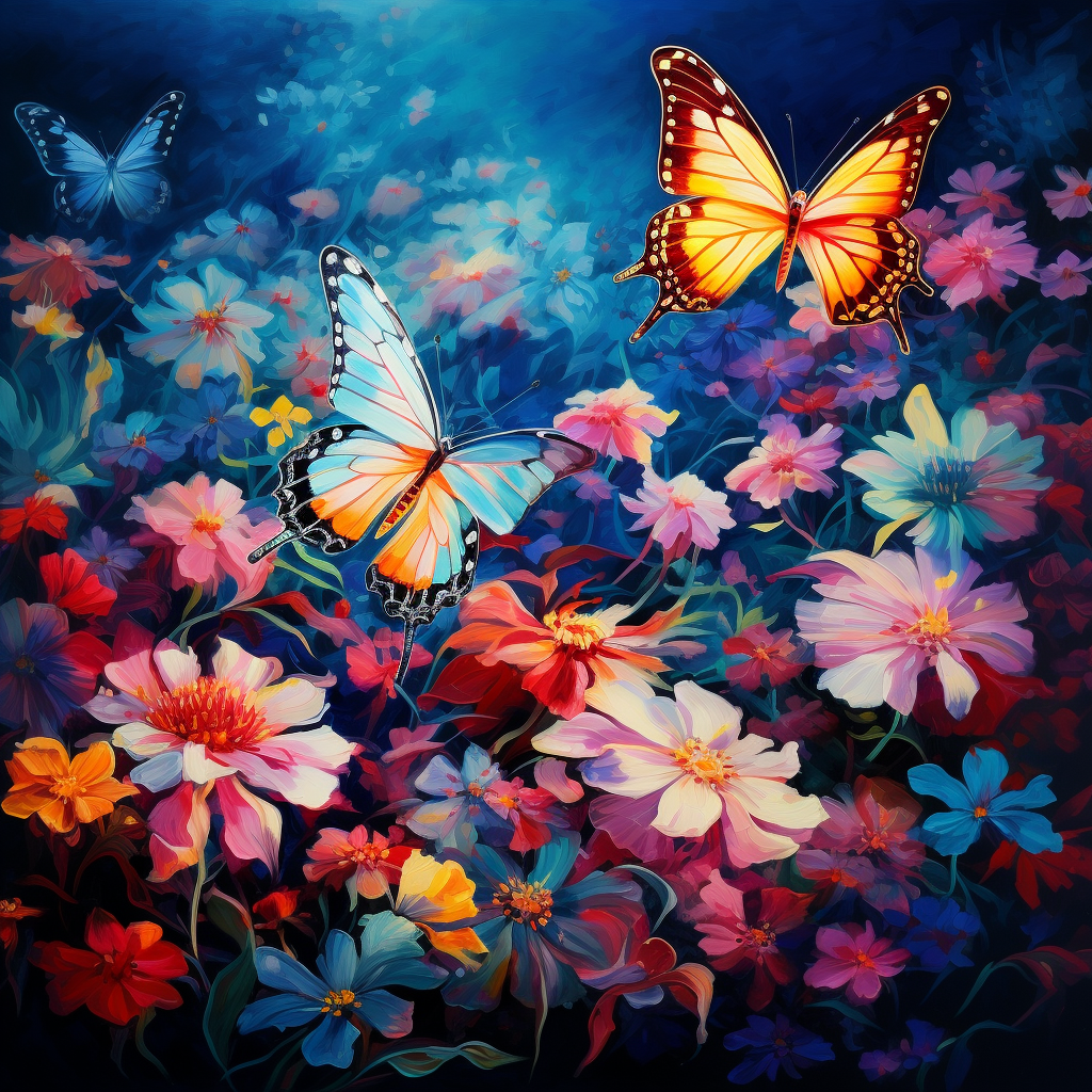 Colorful butterflies in a flower garden