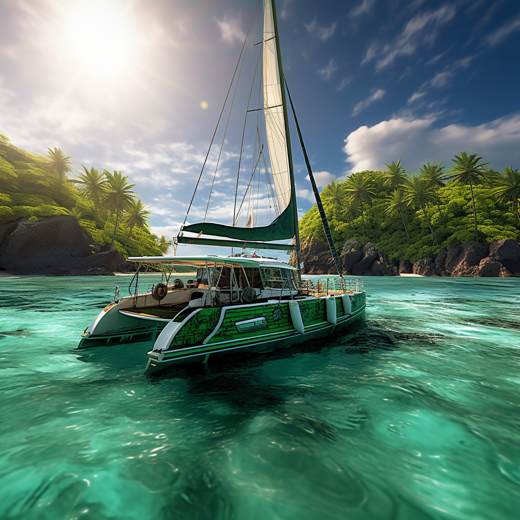 Stunning catamaran sailing in Caribbean's emerald lagoon