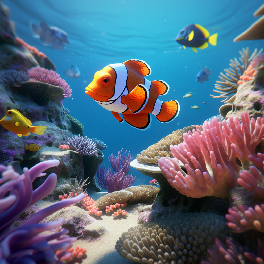 Colorful Clownfish and Triggerfish in Coral Reef