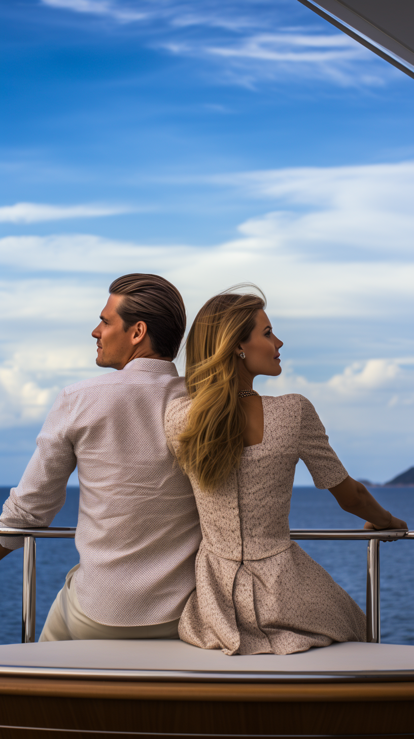 Stunning couple enjoying view on superyacht