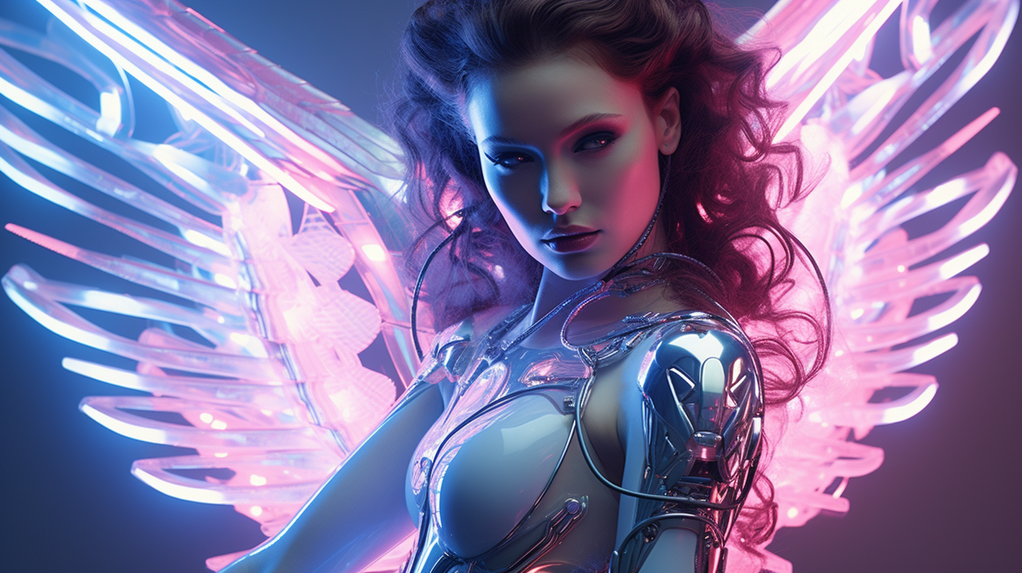 Gorgeous Cyborg Angel in 1980s Pin Up Style