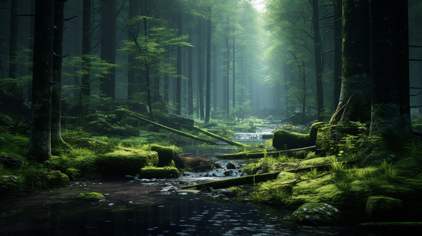 Serene forest scenery with tall trees