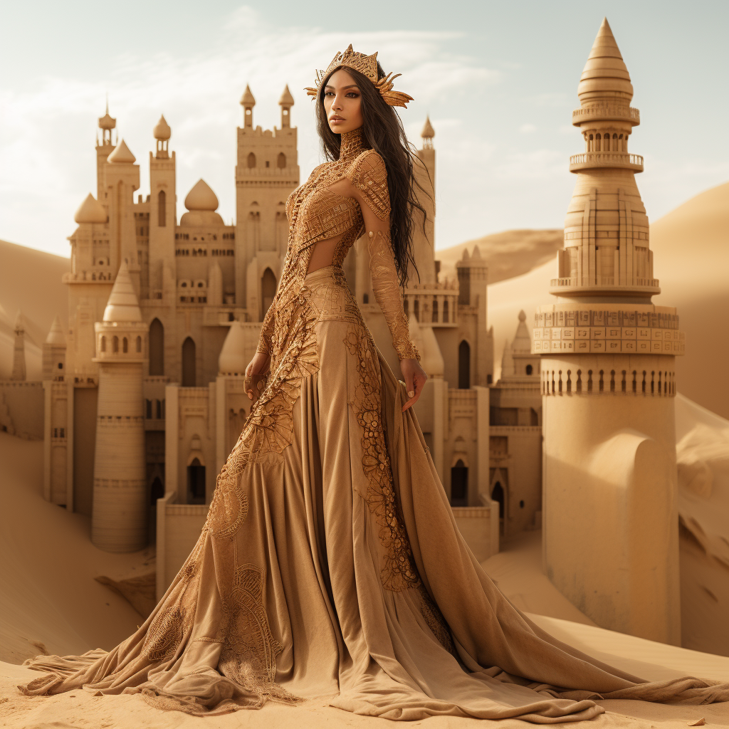 Majestic desert queen standing outside her palace