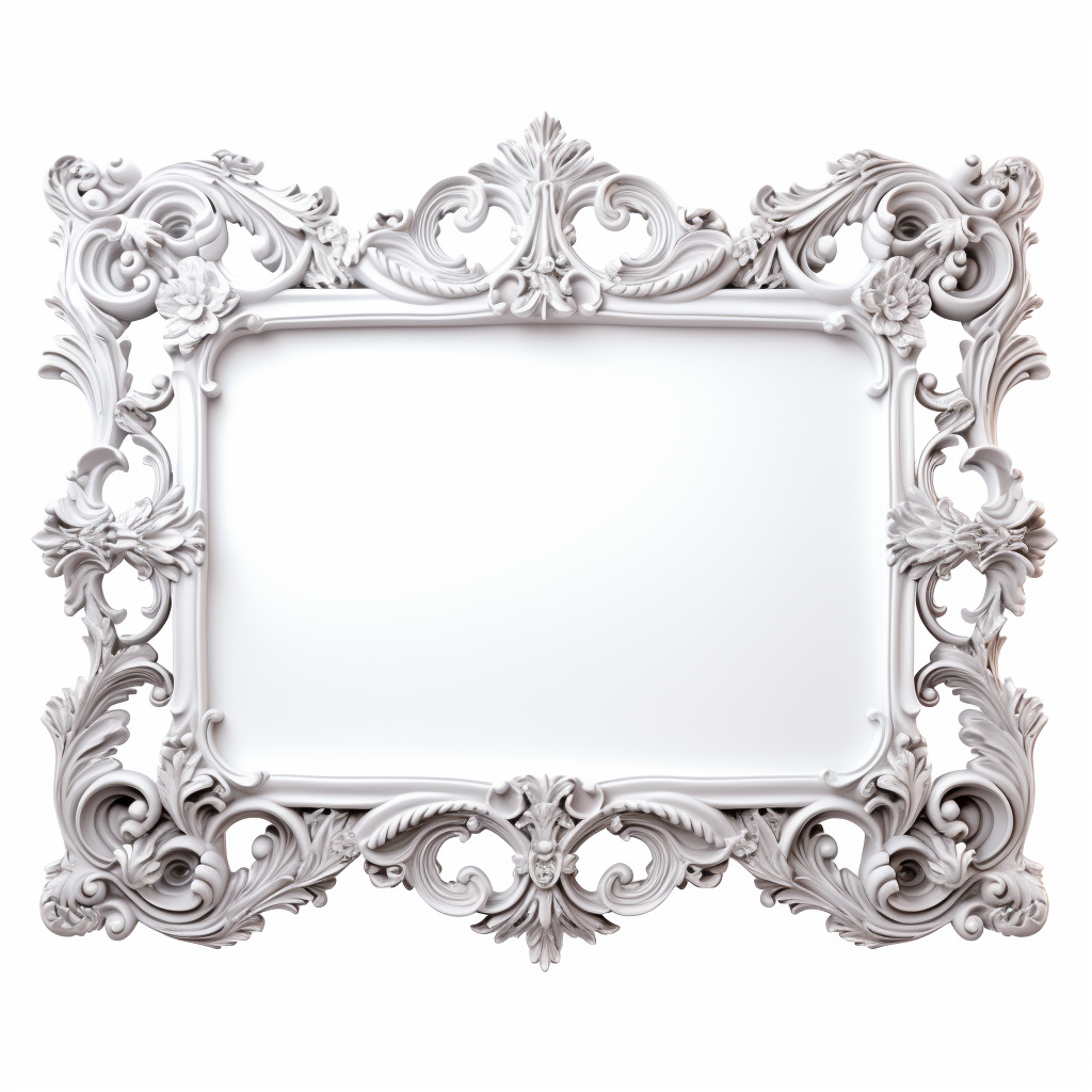 Elegant white background with empty baroque frame