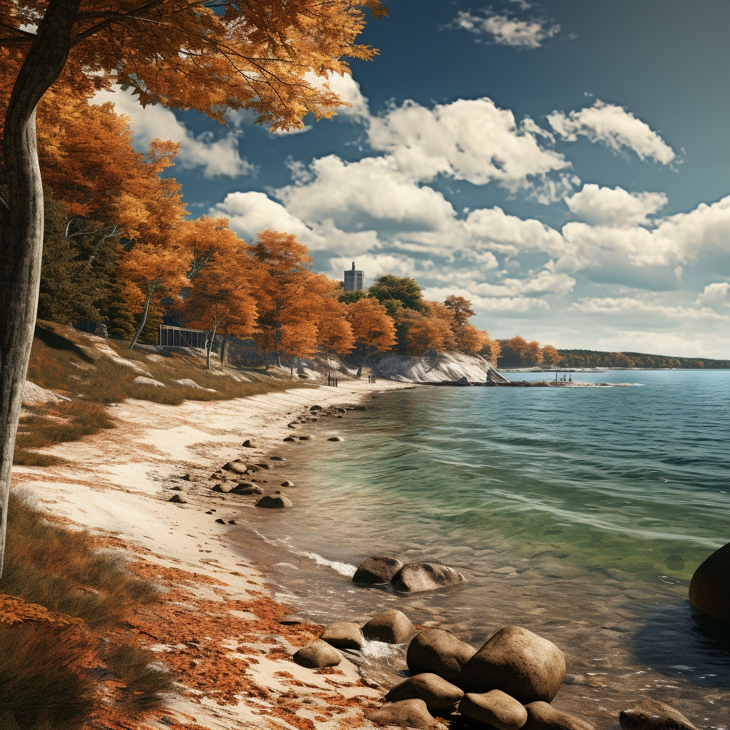 Serene beach scene on a fall day