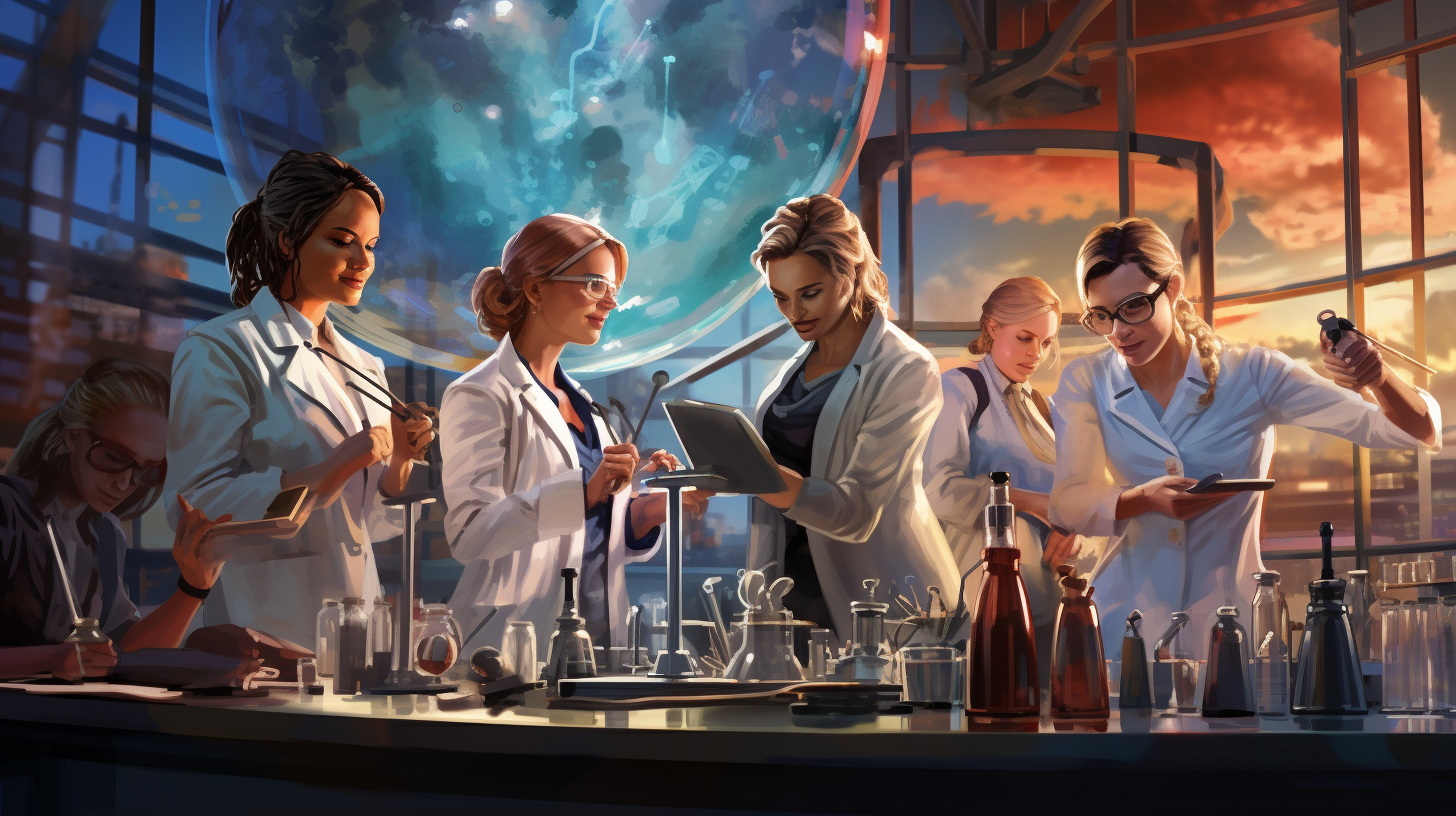 Group of diverse female scientists and engineers in lab