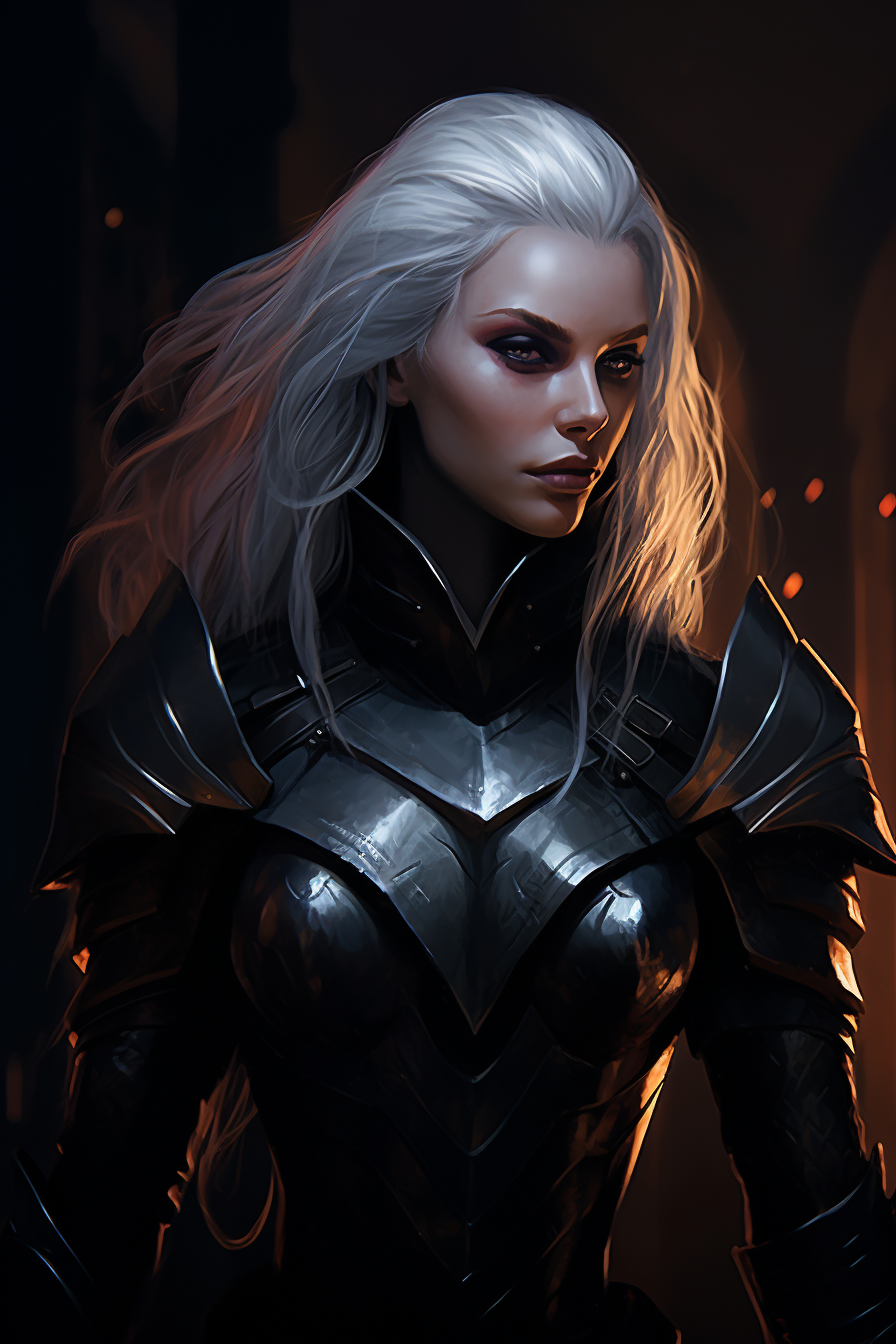 Female Drow Warrior in Norse Style Armor