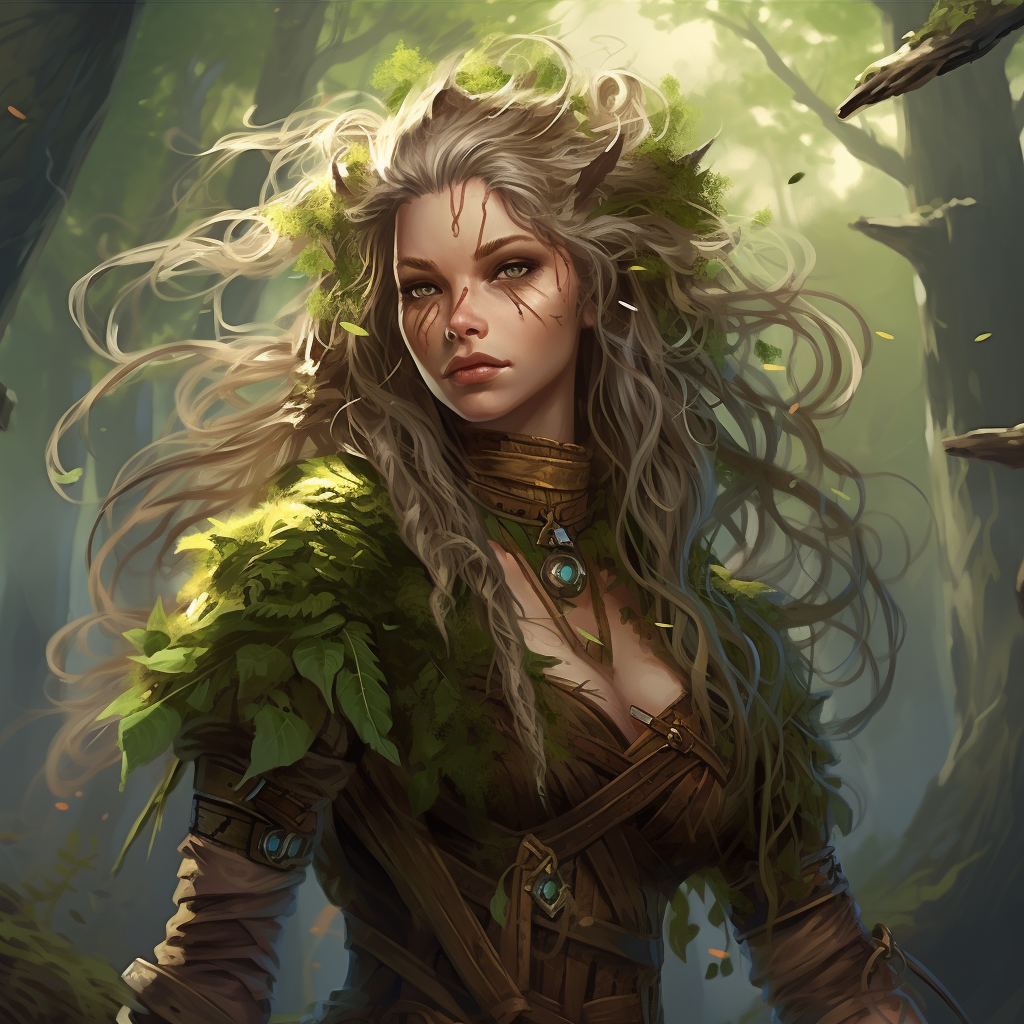 Gorgeous druid with root-wrapped beauty in Hearthstone style