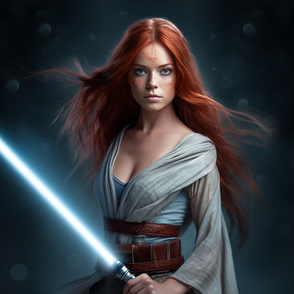 Beautiful female Jedi in battle cocktail dress