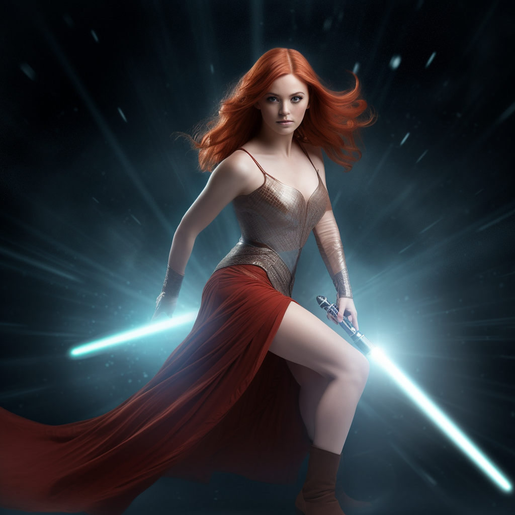 Stunning female Jedi in dynamic pose