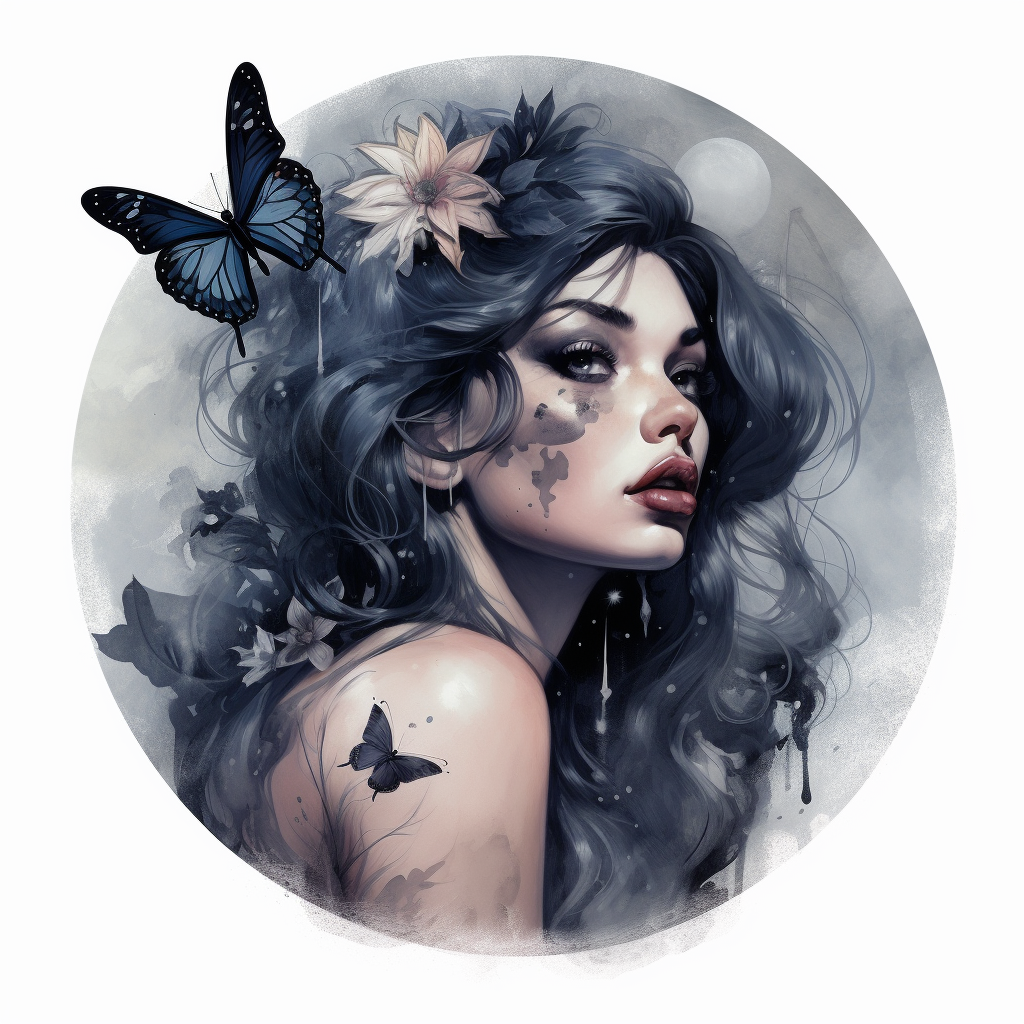 Realistic tattoo design with moon, stars, and butterflies