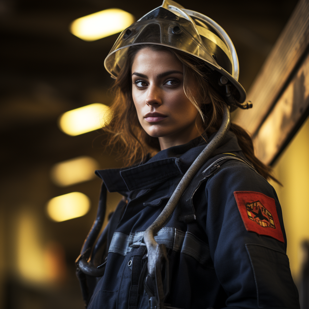 Stunning woman firefighter at faire station