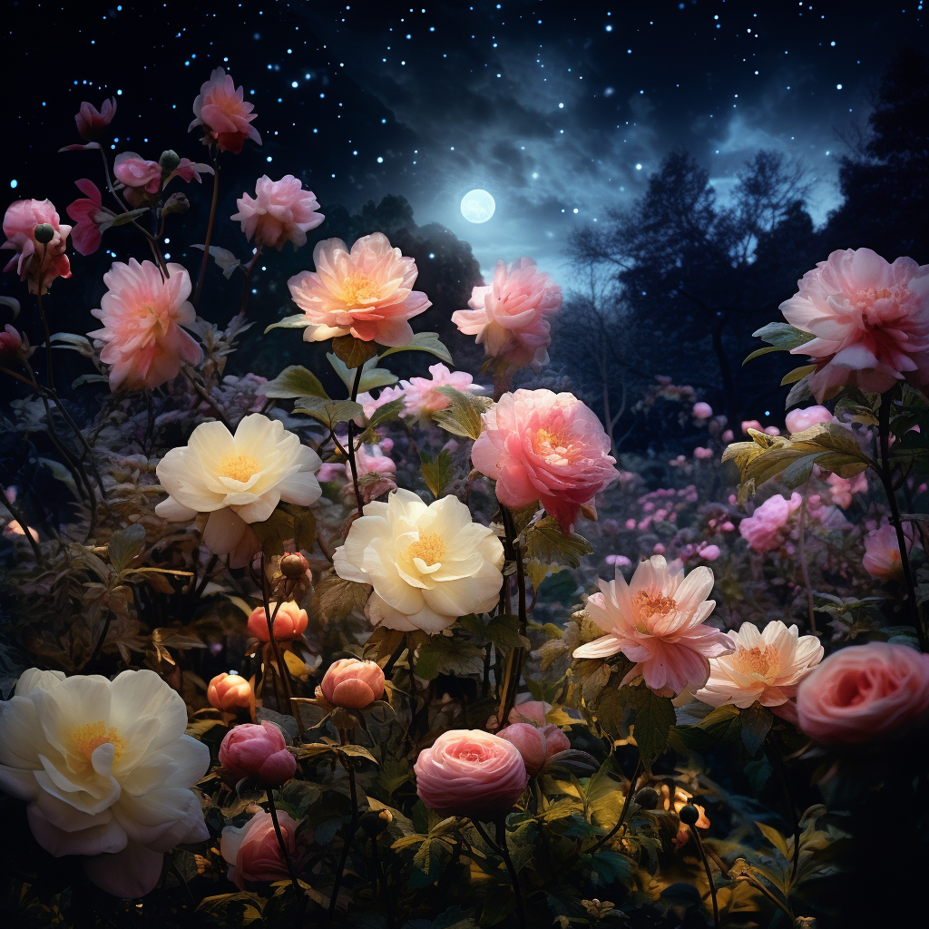 Gorgeous flowers under the moonlight