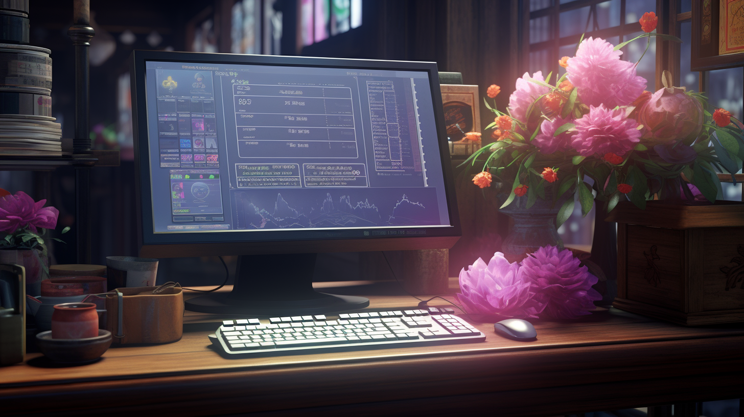 Beautiful flowers and trading charts in Dragon Quest