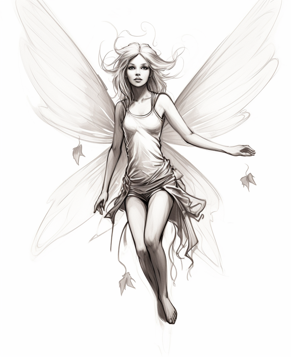 Flying fairy in simple line drawing