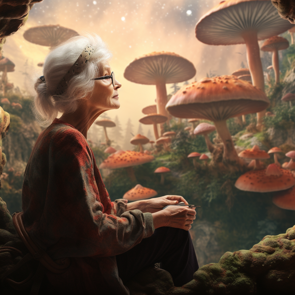 Older woman finding solace in forest