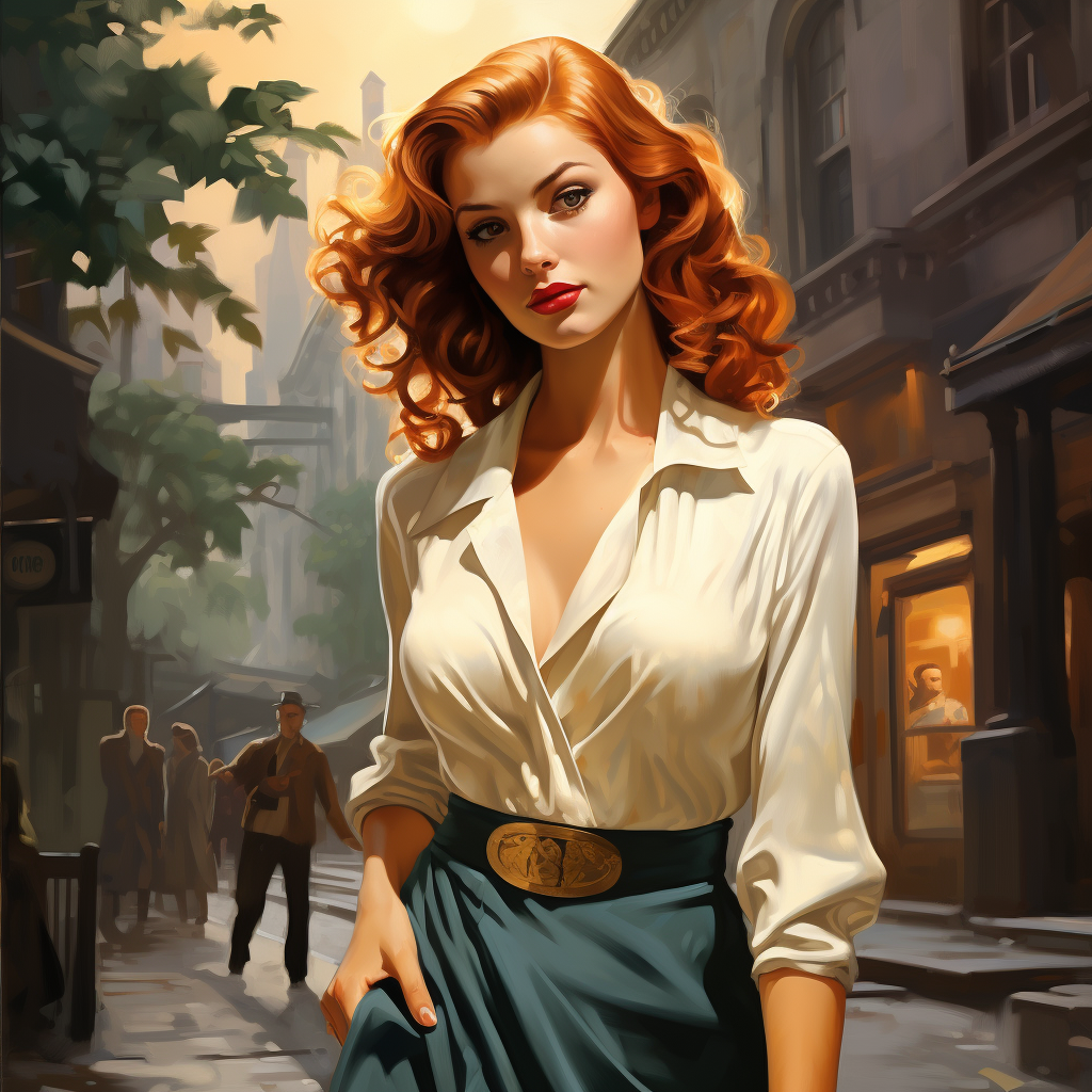 Confident ginger-haired woman walking gracefully