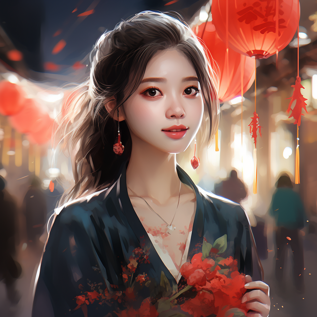 Beautiful girl celebrating Lunar New Year in Guangzhou