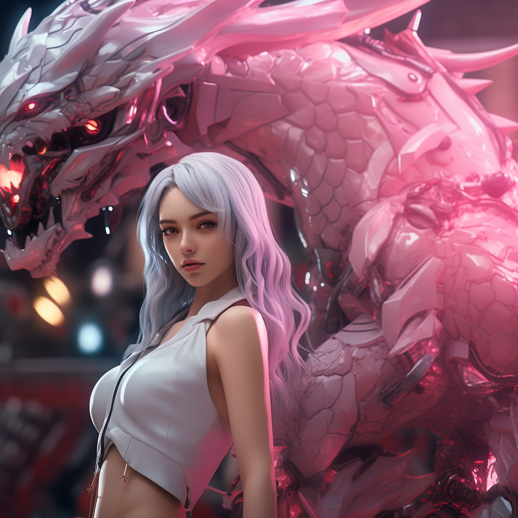 Young woman poses with pink dragon