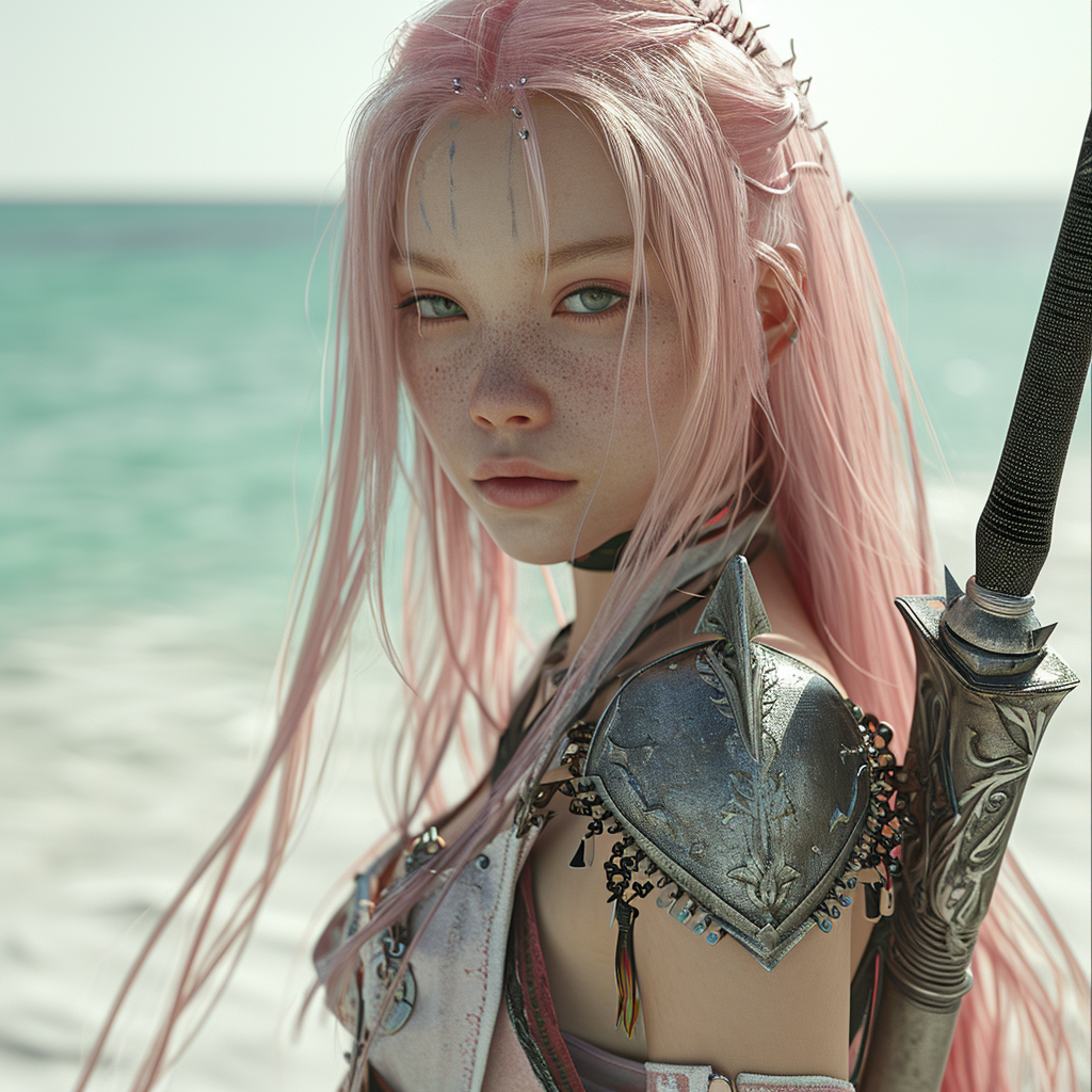 Stunning girl with pink hair and sword