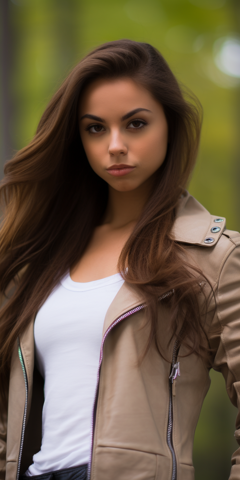 Stunning girl in white leather outfit