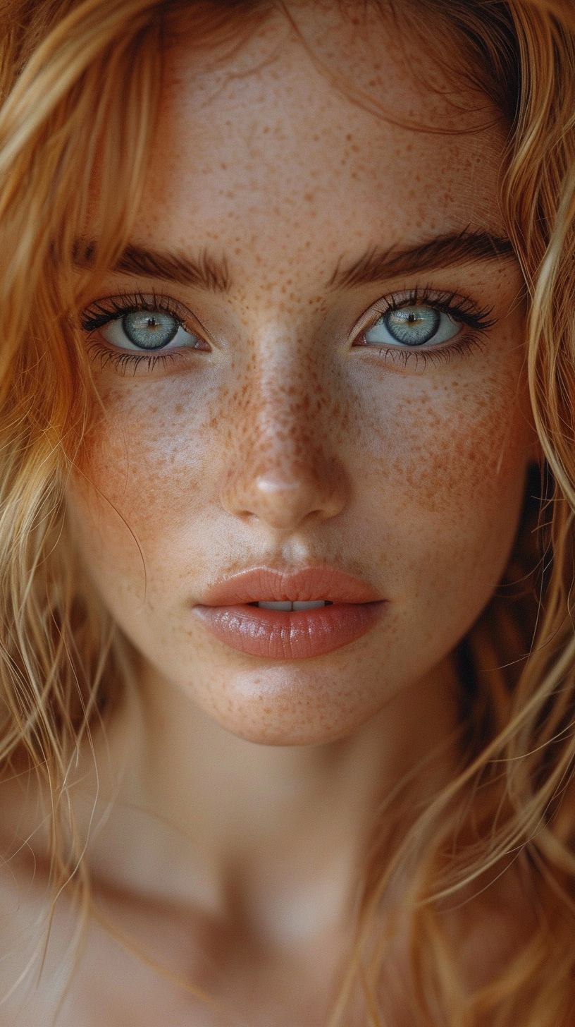 Portrait of Beautiful Girl with Freckles