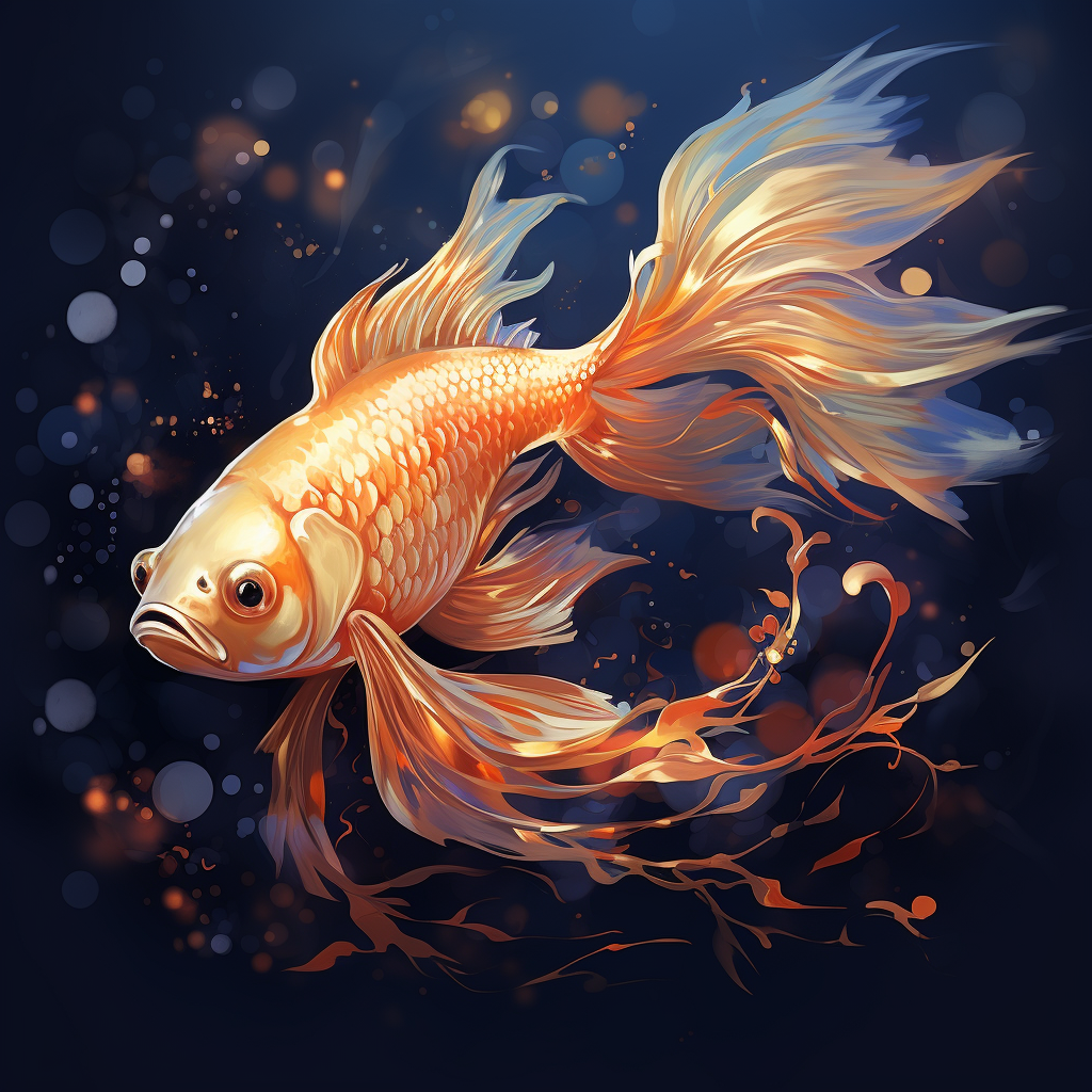 Digital drawing of a beautiful gold fish swimming