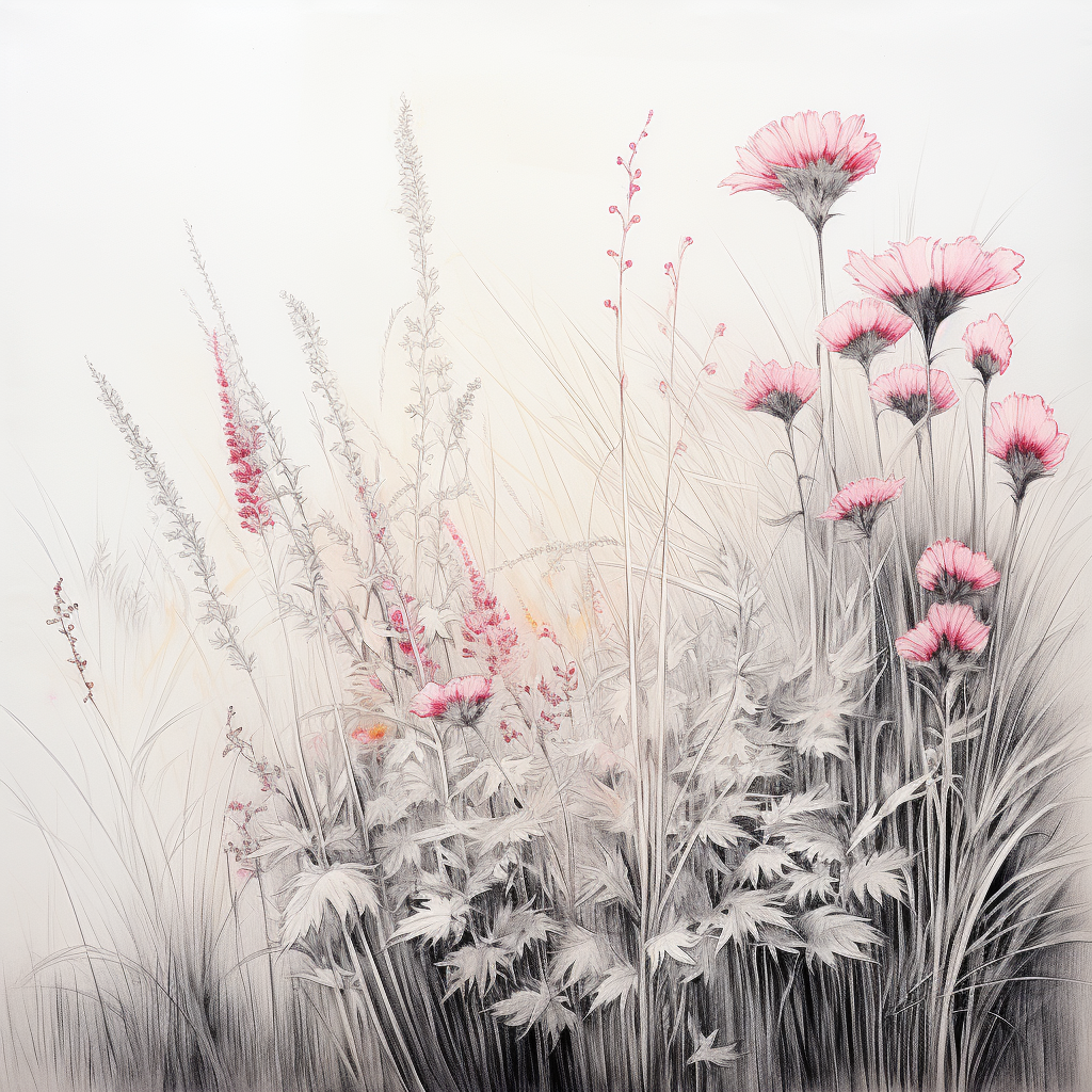 Picture of Vibrant Pink Flowers on Grass