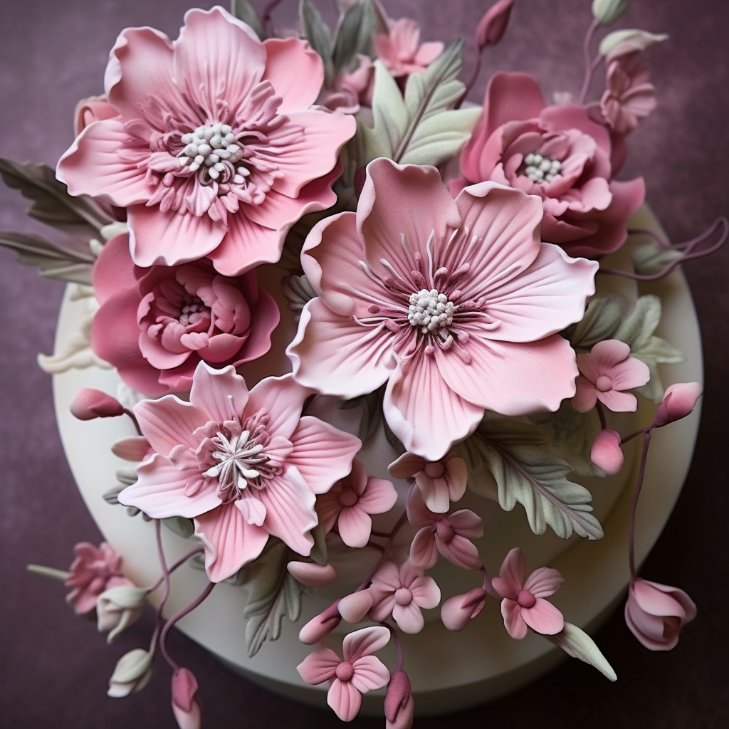 Vibrant gumpaste flowers adorning cake