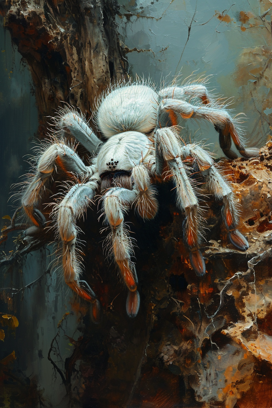 Beautiful White Tarantula in Vintage Photoshoot Studio