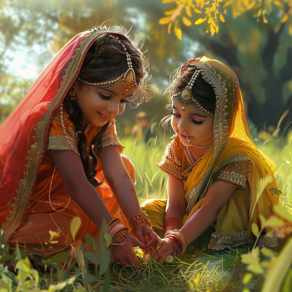 Indian children in traditional attire playing