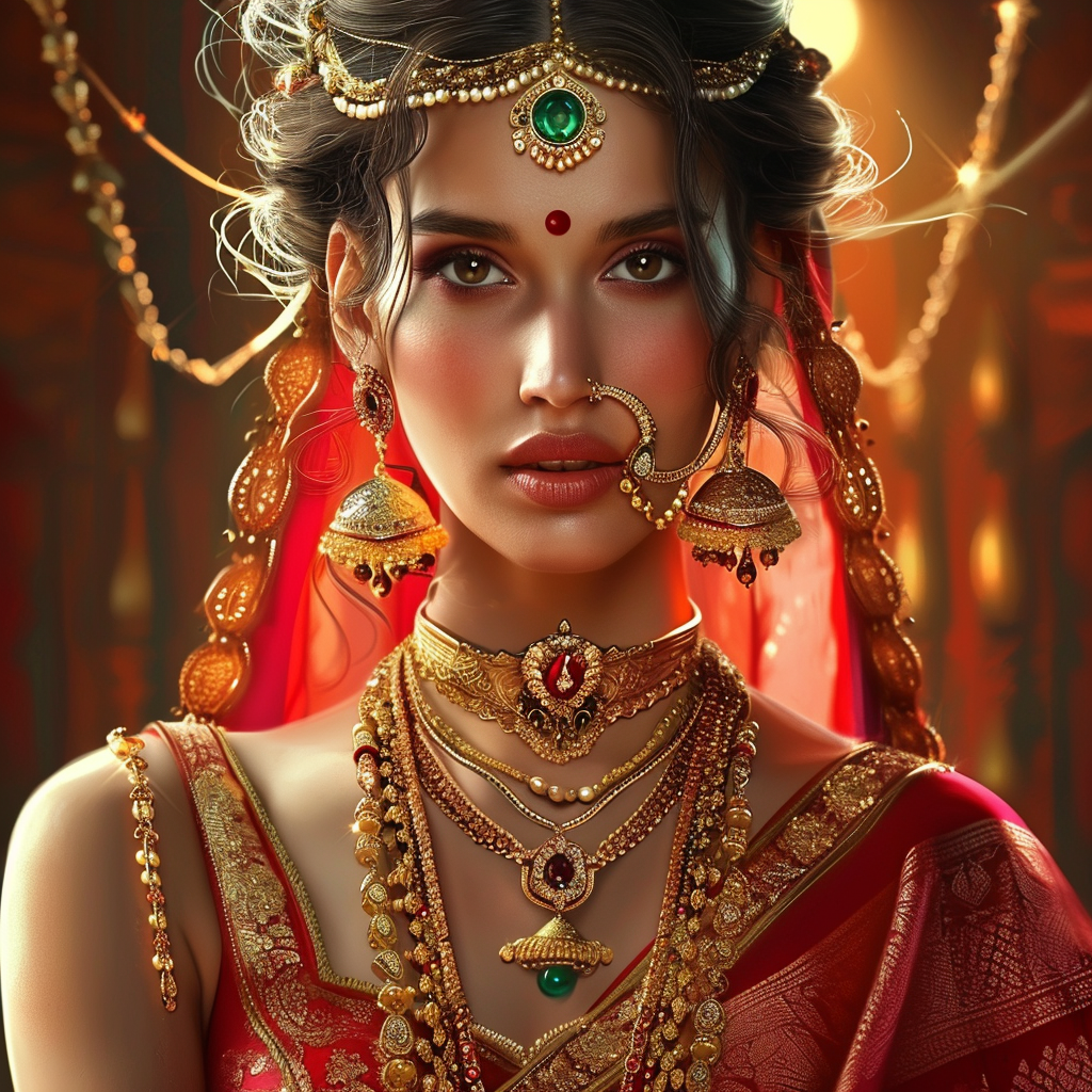 Indian woman in red saree and jewellery